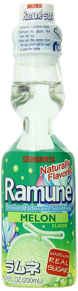 Sangaria Ramune Melon Flavor Carbonated Soft Drink, 6.76 fl oz